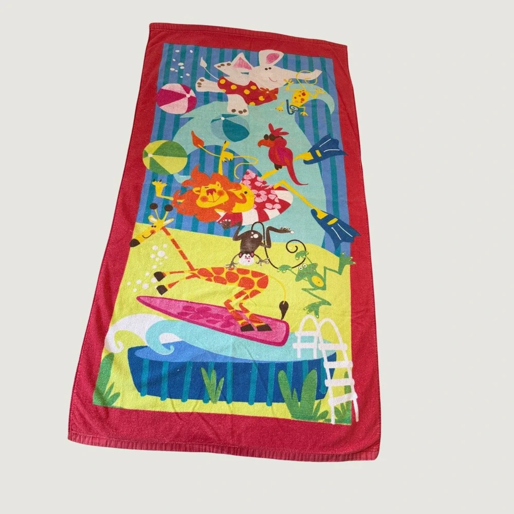 Lot of 3 Beach Towels Multi Color Ice Cream Melting Smiley Face Zoo Animals